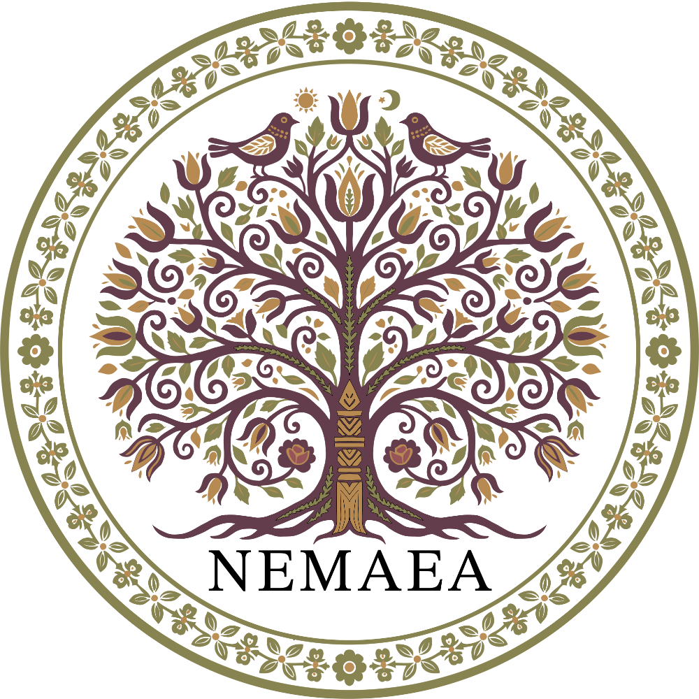 Decorative logo with a tree and birds, featuring the word 'NEMAEA', on a white background.
